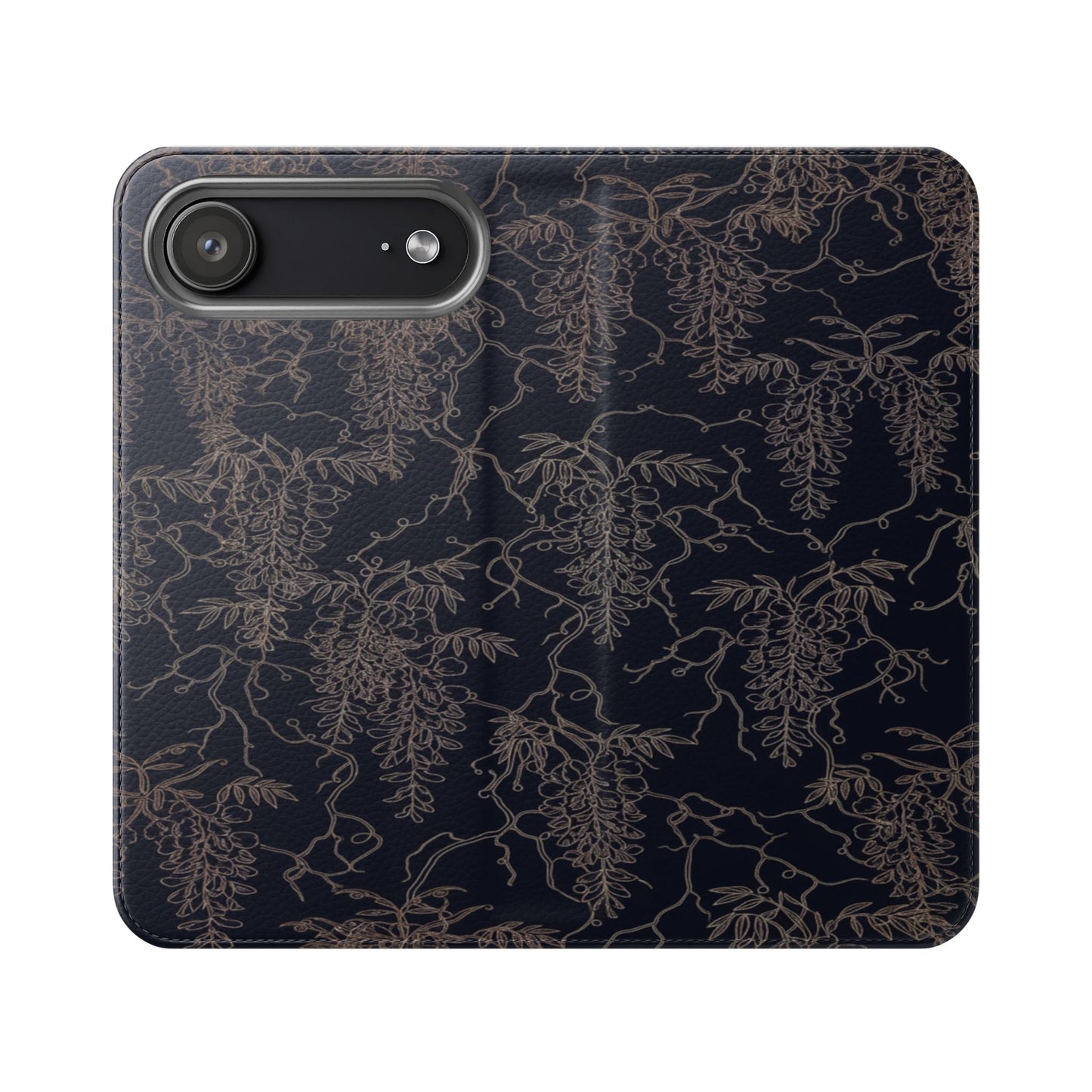 Botanical Noir Flip Phone Case — Dark Floral Wallet Cover with Card Slots