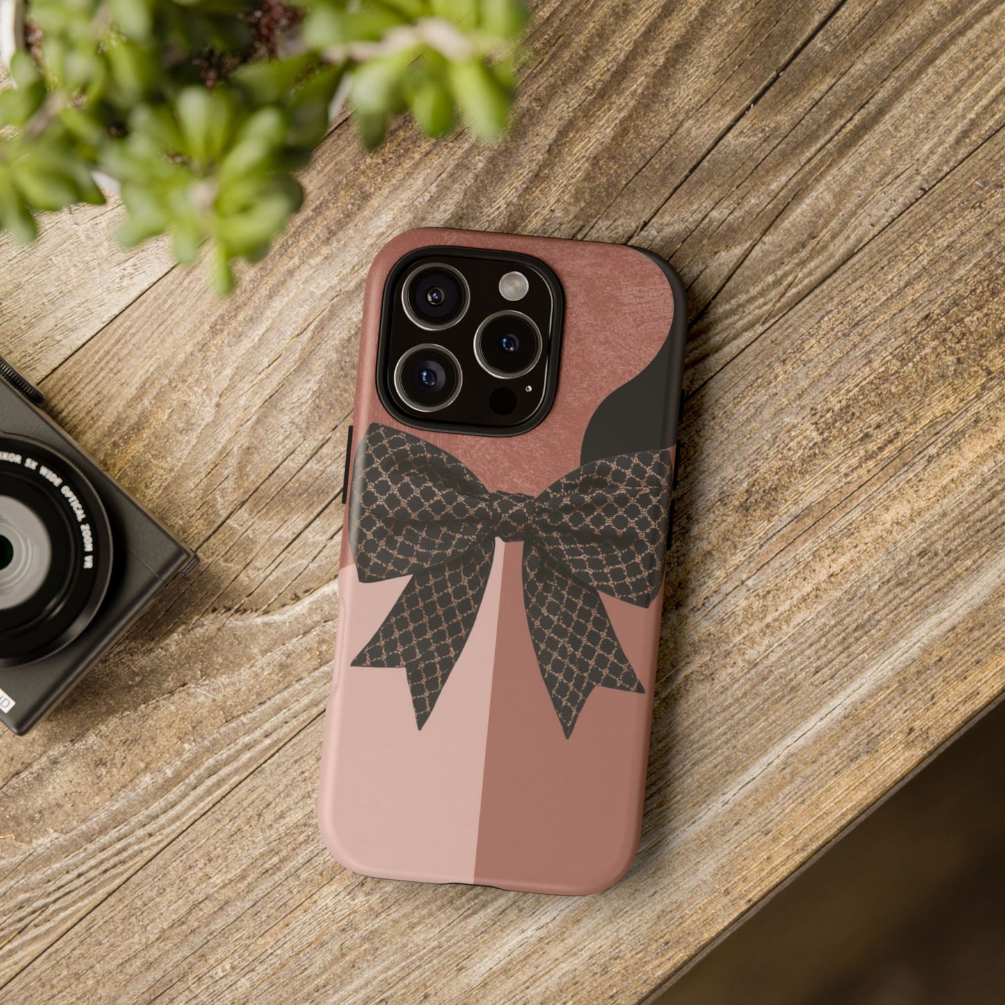 Bow Stripe Tough Phone Case – Pink Mauve Protective Cover