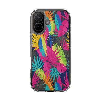 Tropical Neon Leaves Phone Case — Clear Magnetic Impact Case
