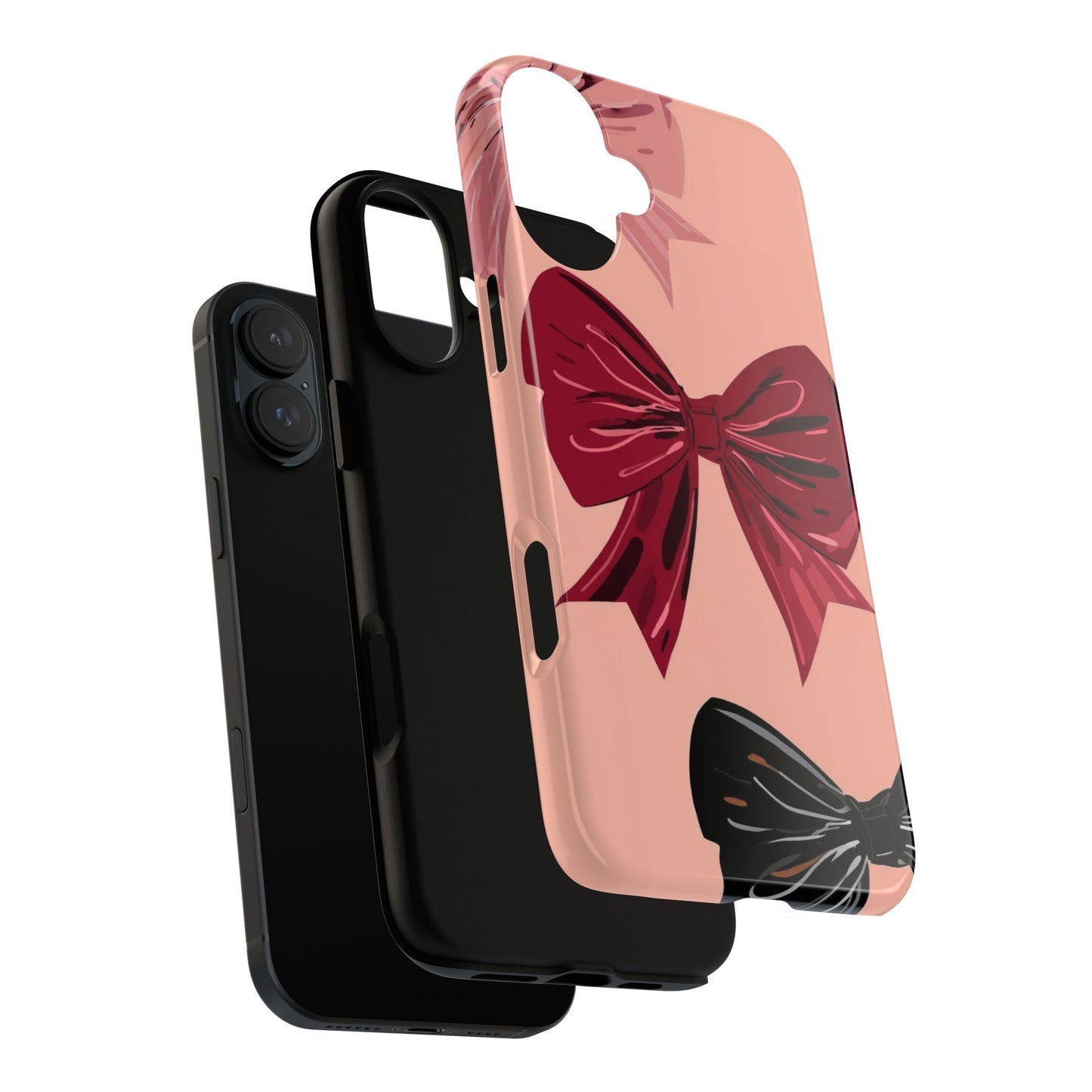 Bow Pattern Tough Phone Case — Pink, Red & Black Decorative Bows
