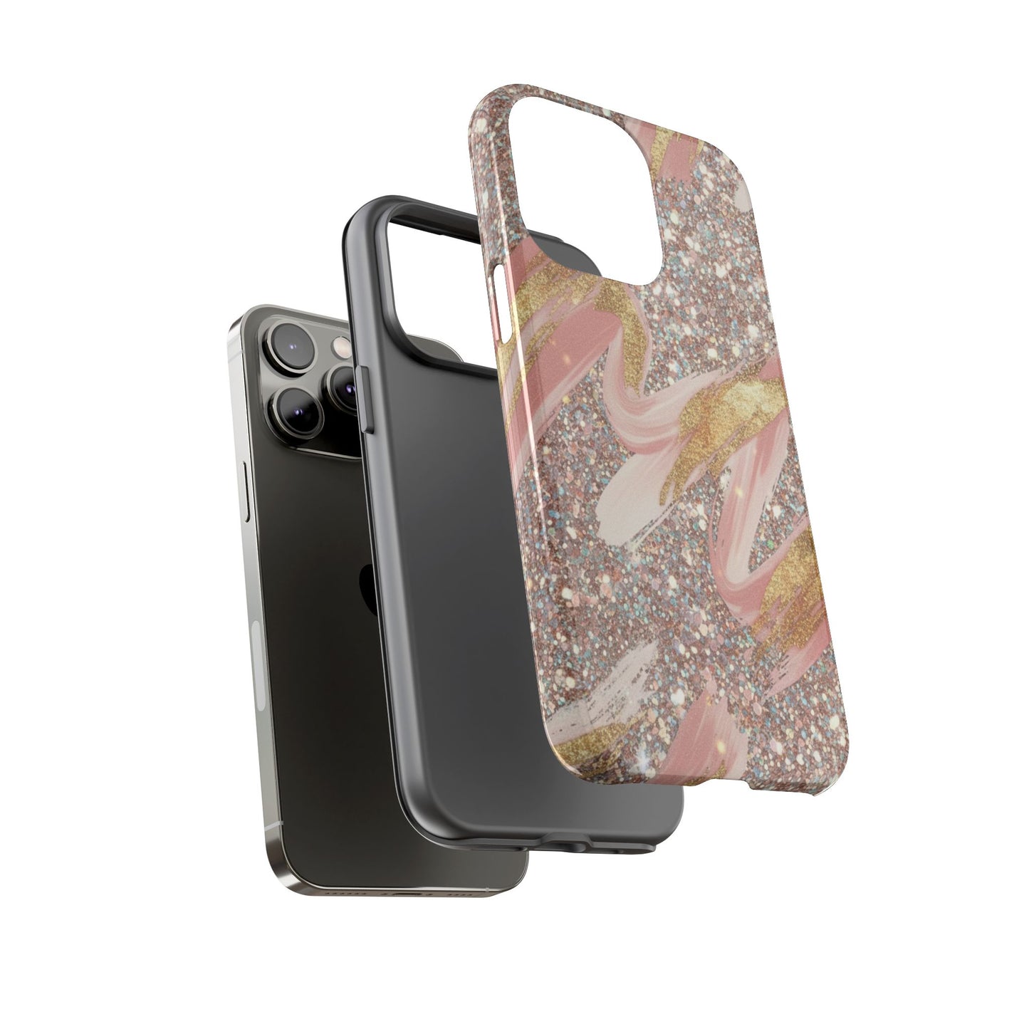 Glitter Blush Marble Phone Case — Pink Gold Swirl Tough Case