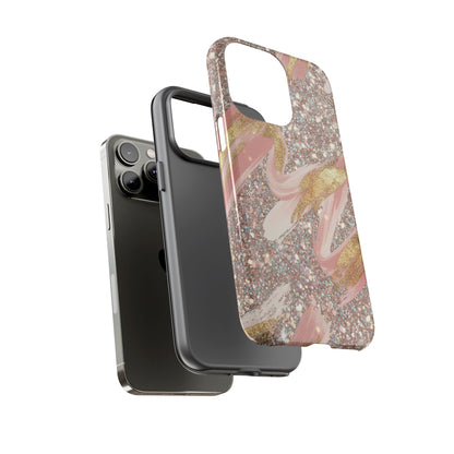 Glitter Blush Marble Phone Case — Pink Gold Swirl Tough Case