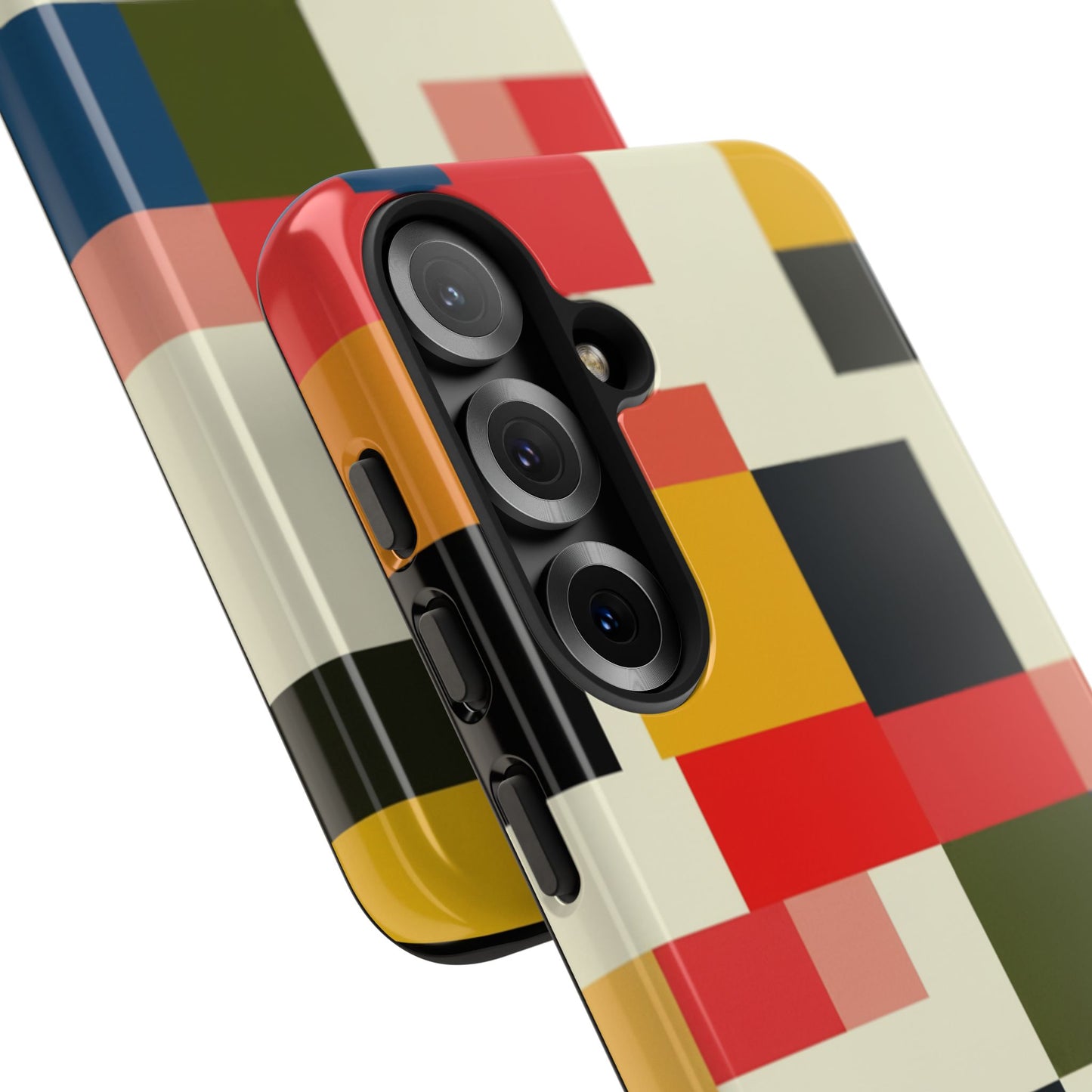 Abstract Color Block Tough Phone Case — Retro Geometric Protective Cover