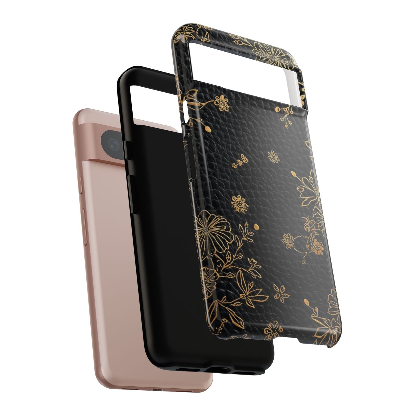 Floral Gold Foil Leather Texture Tough Phone Case