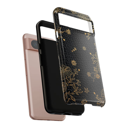 Floral Gold Foil Leather Texture Tough Phone Case