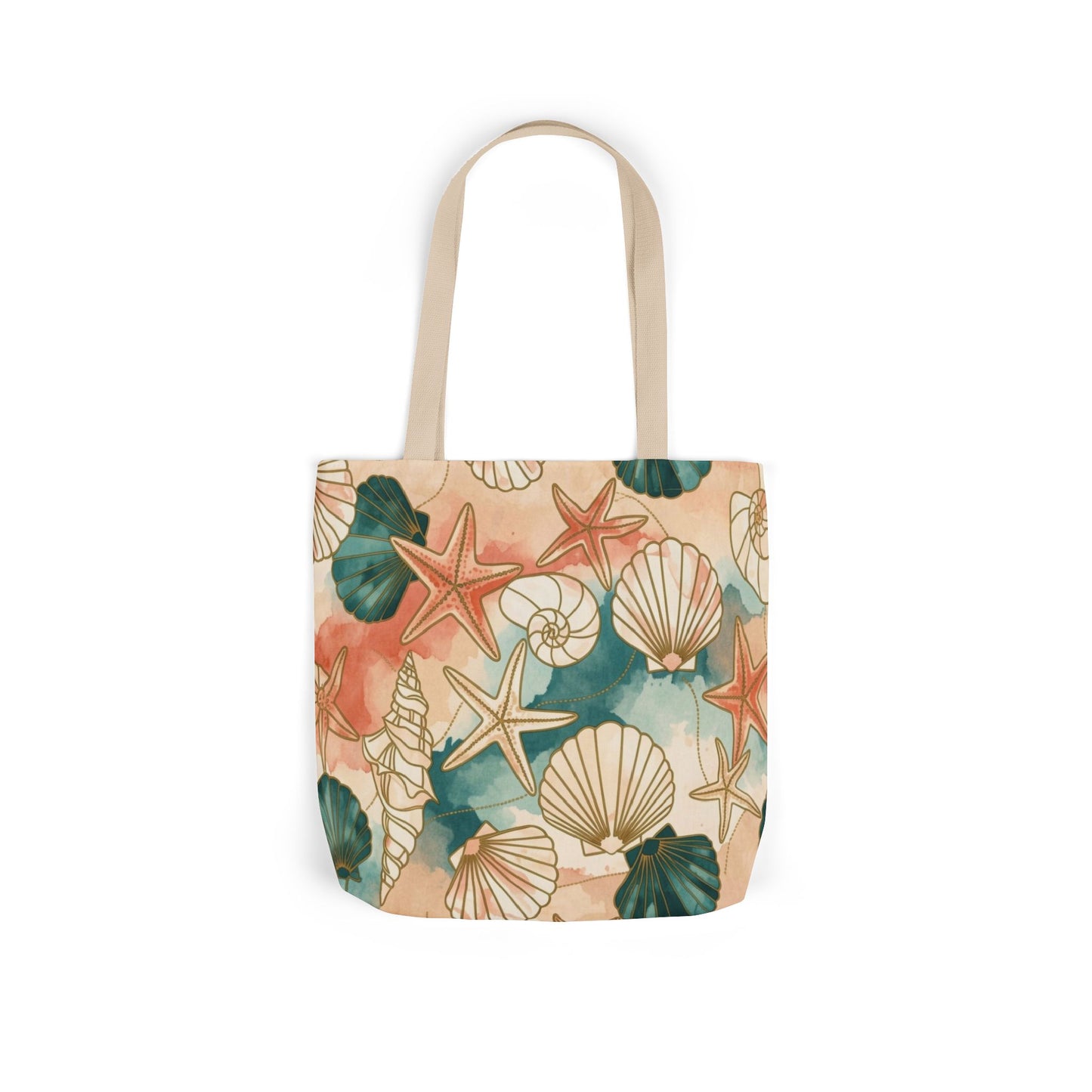 Seashells & Starfish Canvas Tote — Coastal Beach Pattern Tote Bag