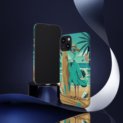 Phone Case — Retro Dressed Seagull Surfing Beach Illustration