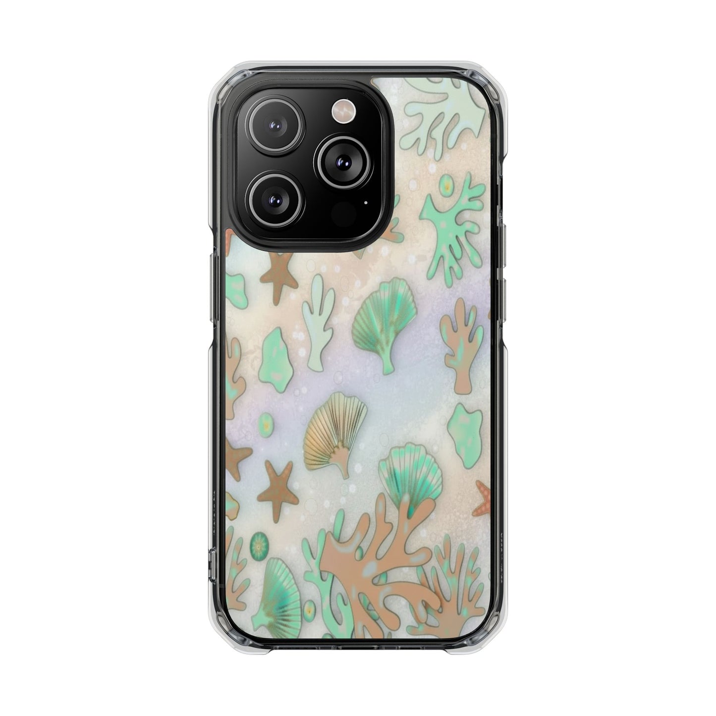 Clear Magnetic Phone Case — Iridescent Ocean Shells & Coral Design