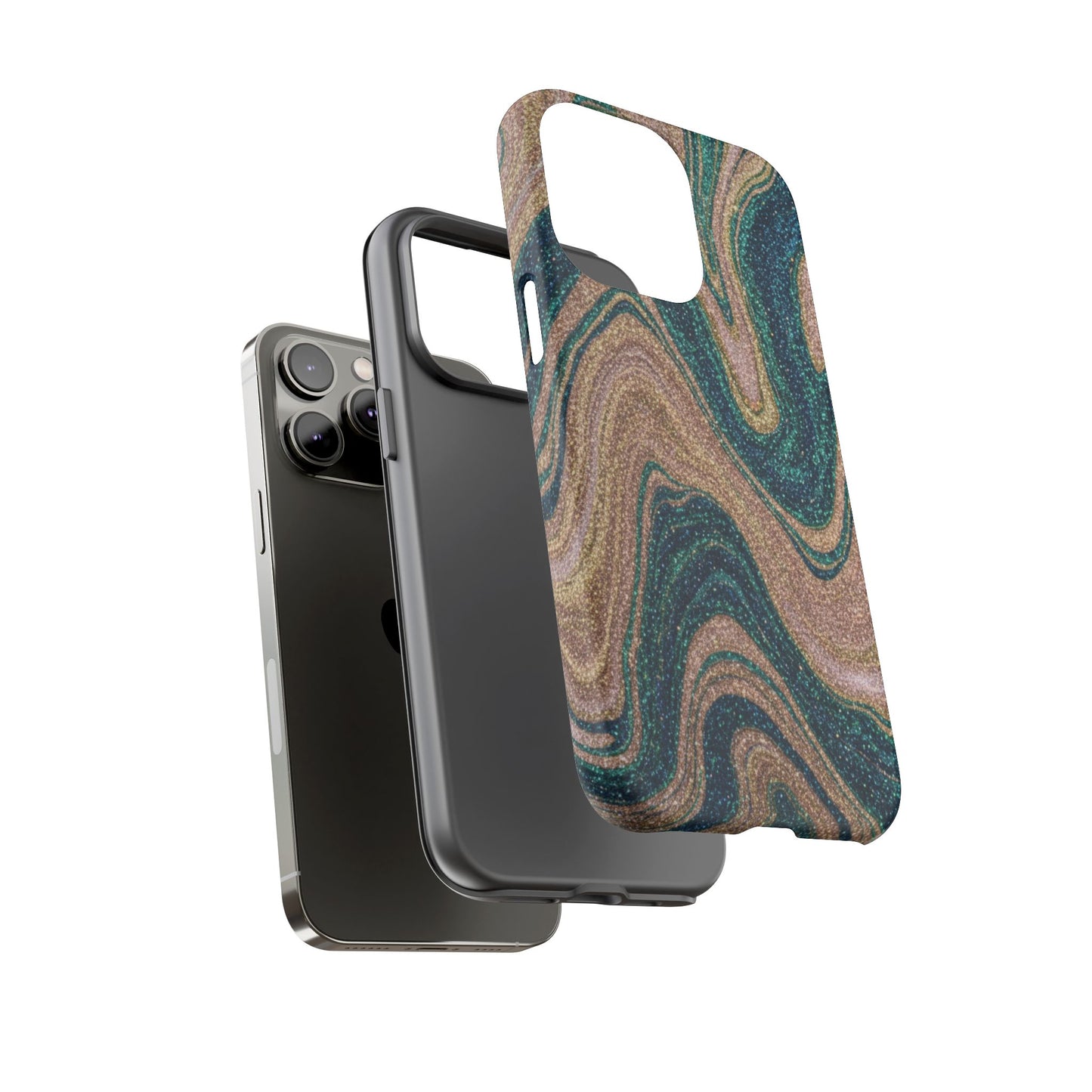 Marbled Teal & Gold Phone Case — Glitter Swirl Tough Case