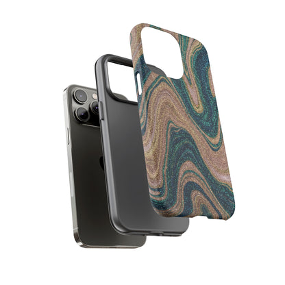 Marbled Teal & Gold Phone Case — Glitter Swirl Tough Case