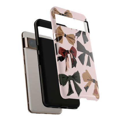 Bow Pattern Phone Case - Pink, Brown & Black Bows Protective Cover