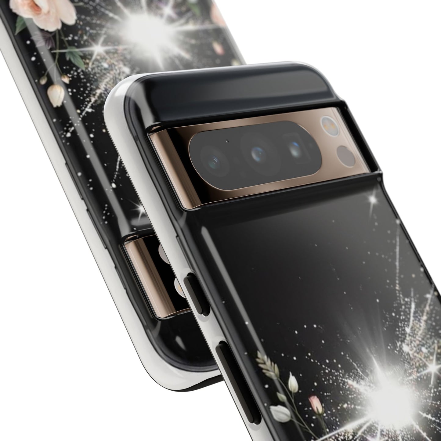 Floral Burst Phone Case — Protective Black Sparkle Design
