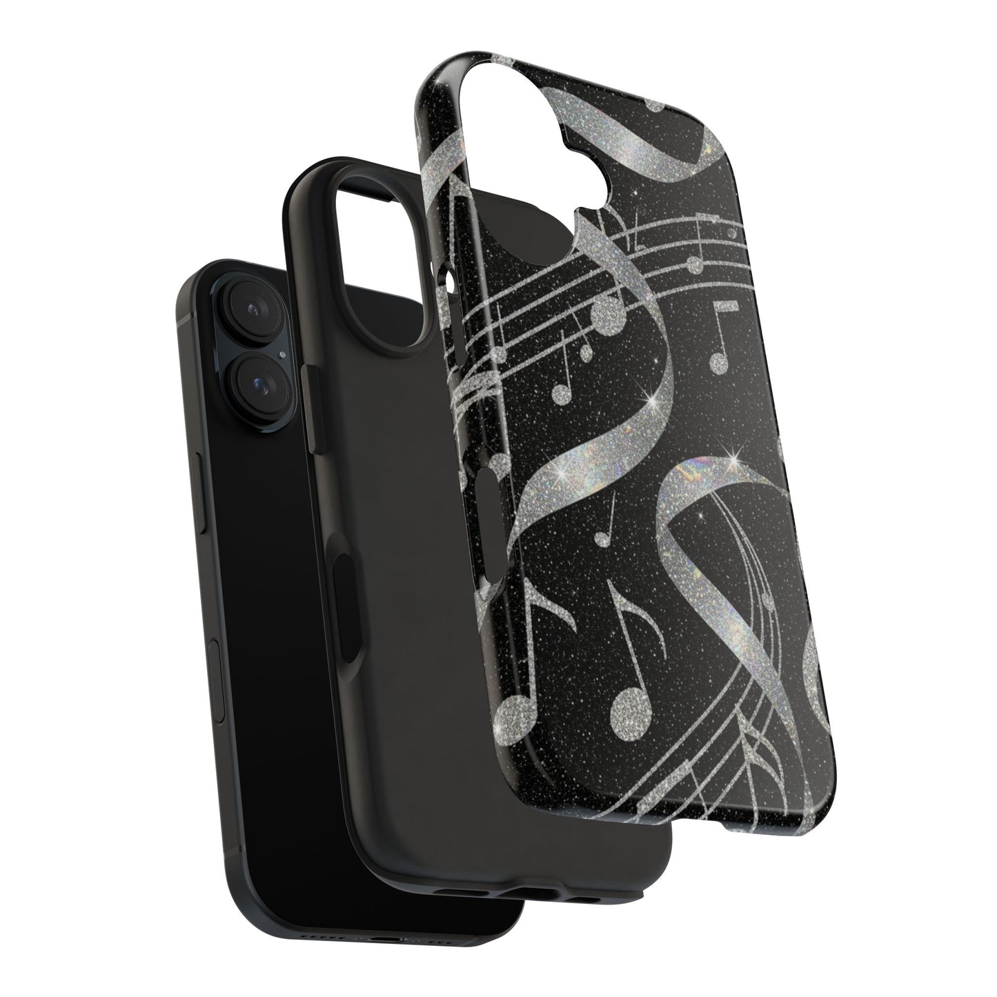 Musical Notes Tough Phone Case – Glitter Black Musician Phone Cover