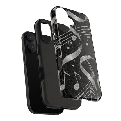 Musical Notes Tough Phone Case – Glitter Black Musician Phone Cover