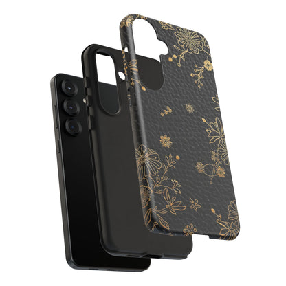 Floral Gold Foil Leather Texture Tough Phone Case