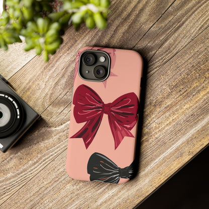 Bow Pattern Tough Phone Case — Pink, Red & Black Decorative Bows