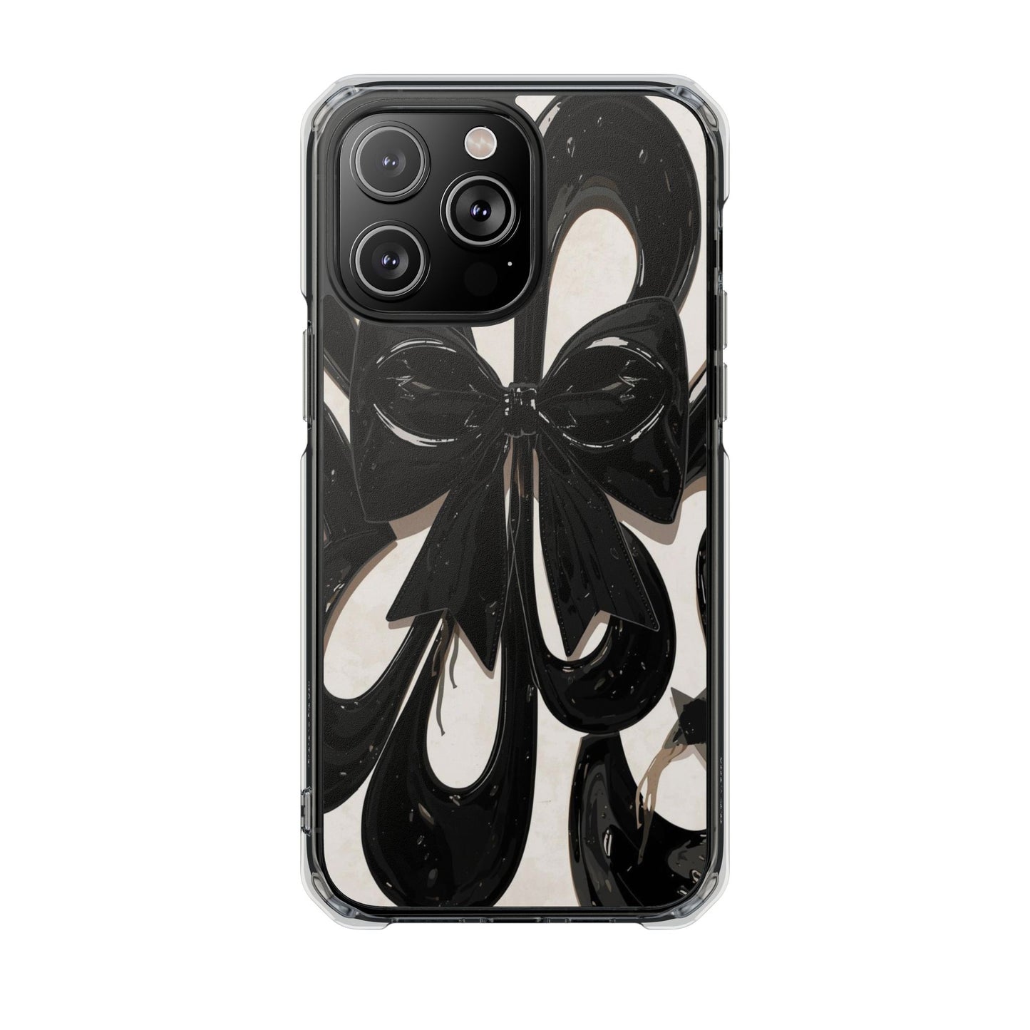 Clear Magnetic Phone Case — Black Abstract Bow Design