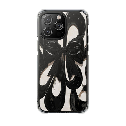 Clear Magnetic Phone Case — Black Abstract Bow Design