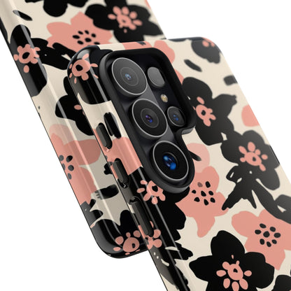 Floral Phone Case — Pink & Black Retro Blossom Protective Cover