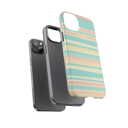 Pastel Striped Tough Phone Case — Mint, Peach & Cream Protective Cover