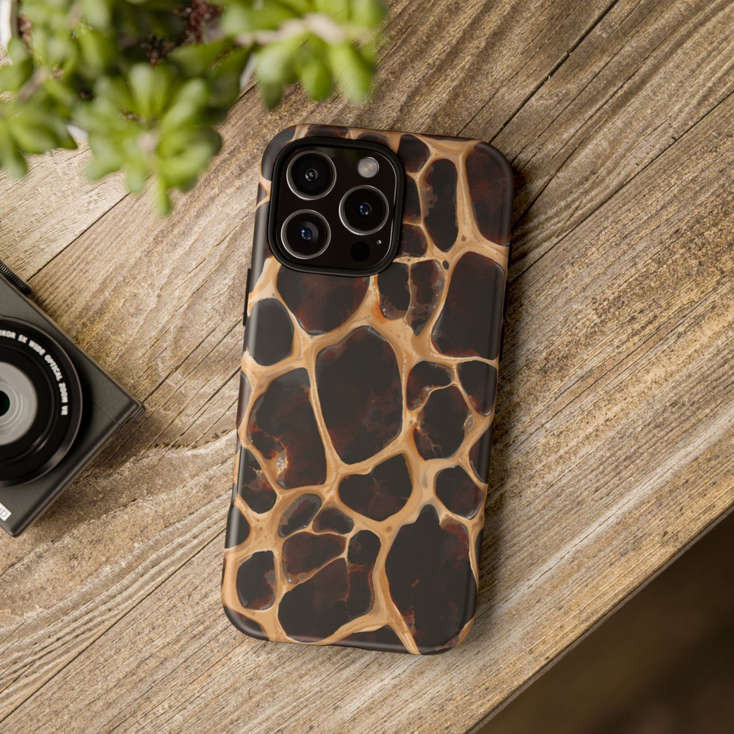 Phone Case — Brown Leather Dot Texture Rugged Protective Cover