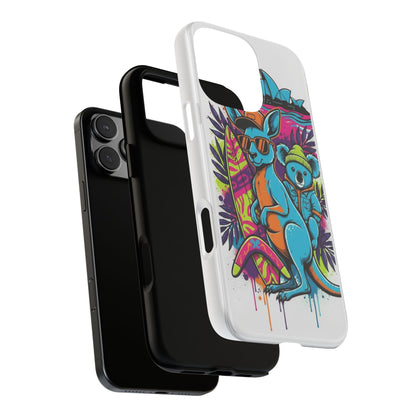 Kangaroo & Koala Surf Phone Case — Retro Neon Beach Art Tough Case