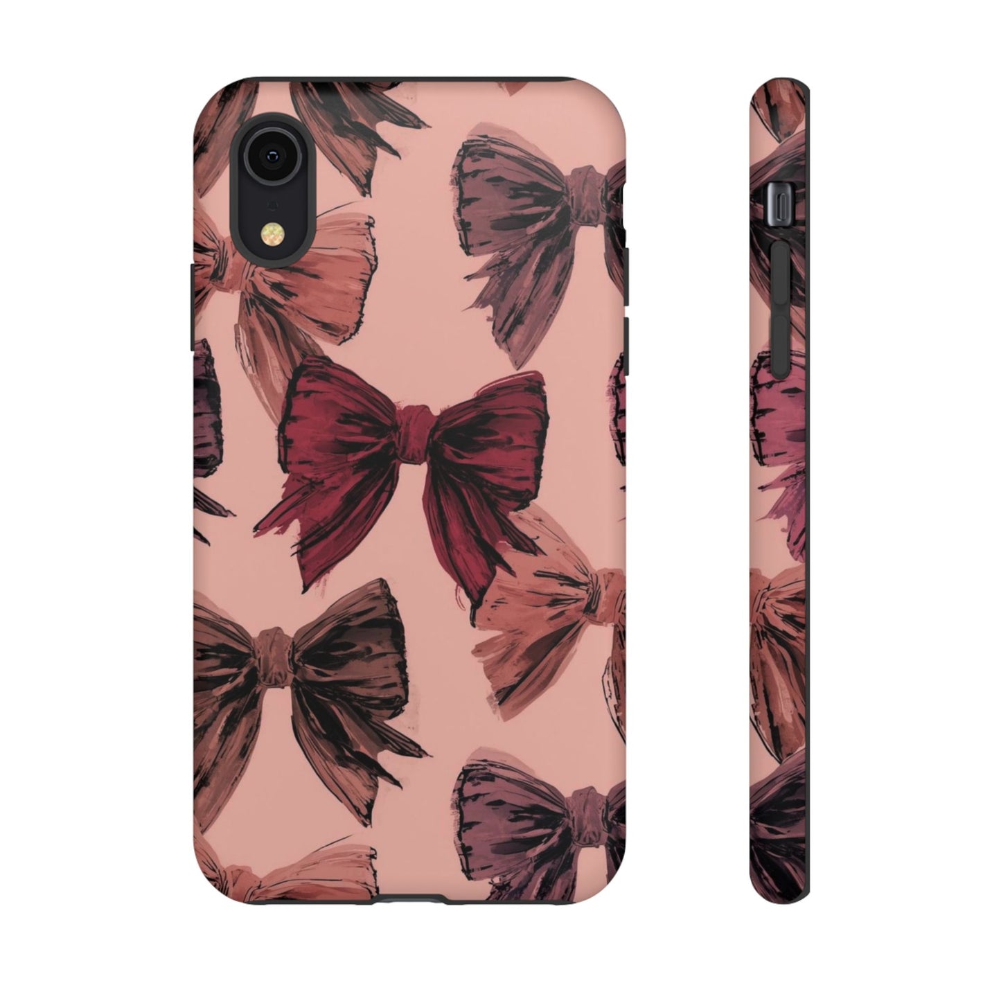 Bow Pattern Tough Phone Case — Pink Watercolor Bows Protective iPhone Cover