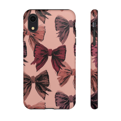 Bow Pattern Tough Phone Case — Pink Watercolor Bows Protective iPhone Cover