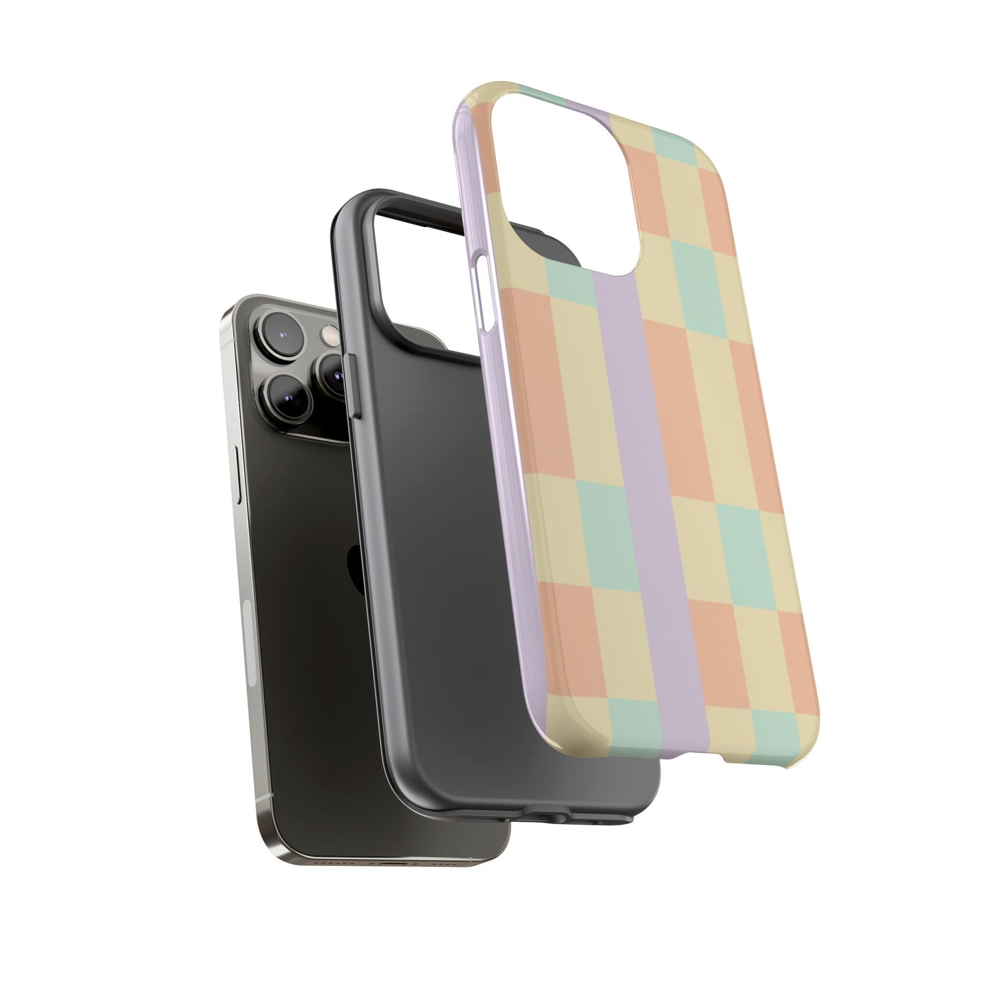 Pastel Checkered Phone Case — Retro Stripe Tough Case
