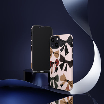 Bow Pattern Phone Case - Pink, Brown & Black Bows Protective Cover