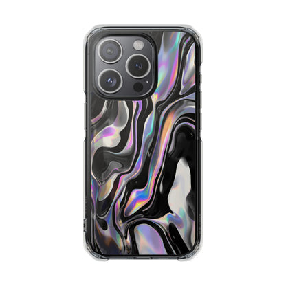 Magnetic Clear Impact Phone Case — Iridescent Black Marble Design