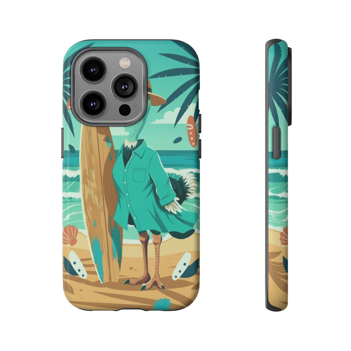 Phone Case — Retro Dressed Seagull Surfing Beach Illustration