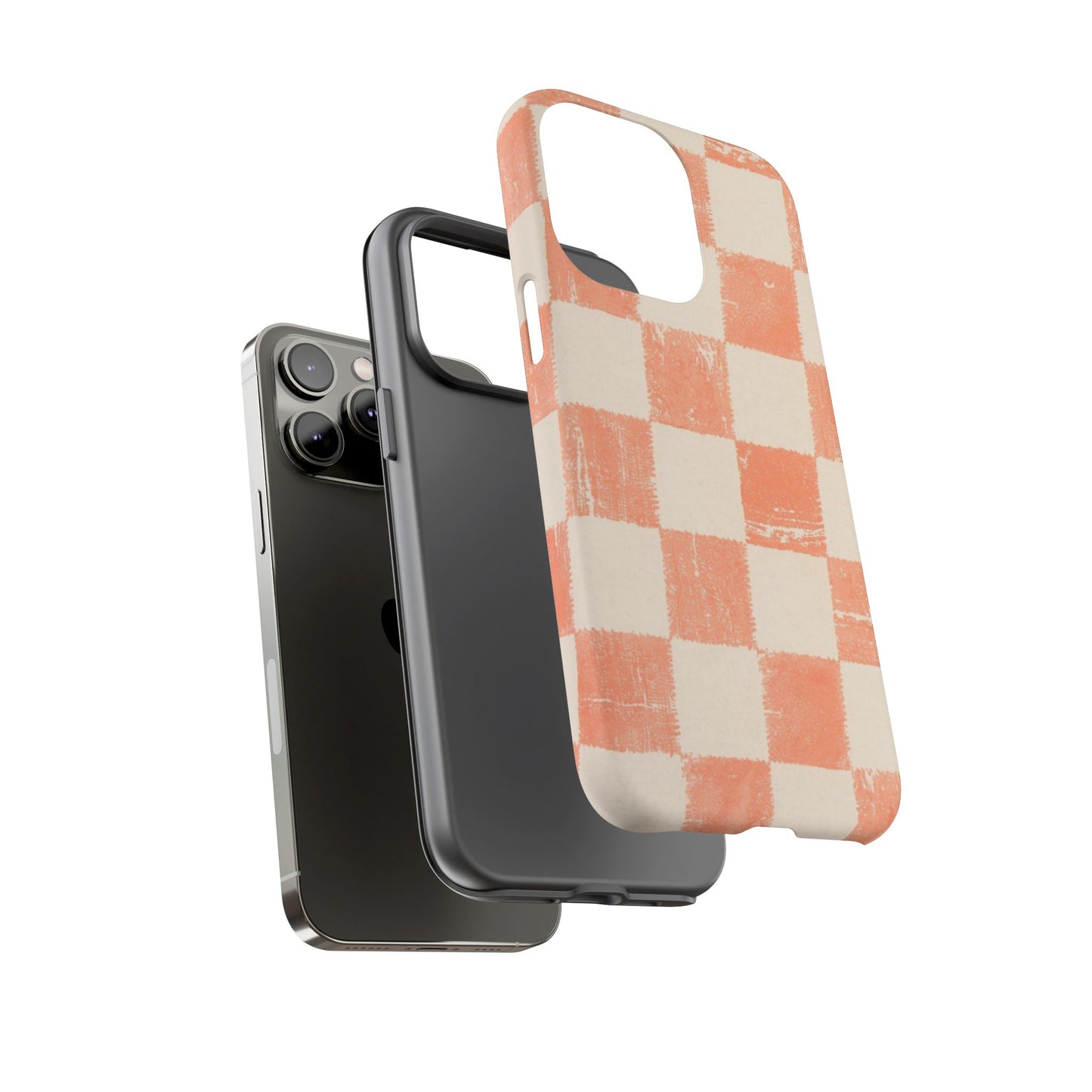 Peach Checkerboard Tough Phone Case — Retro Distressed Grid Design