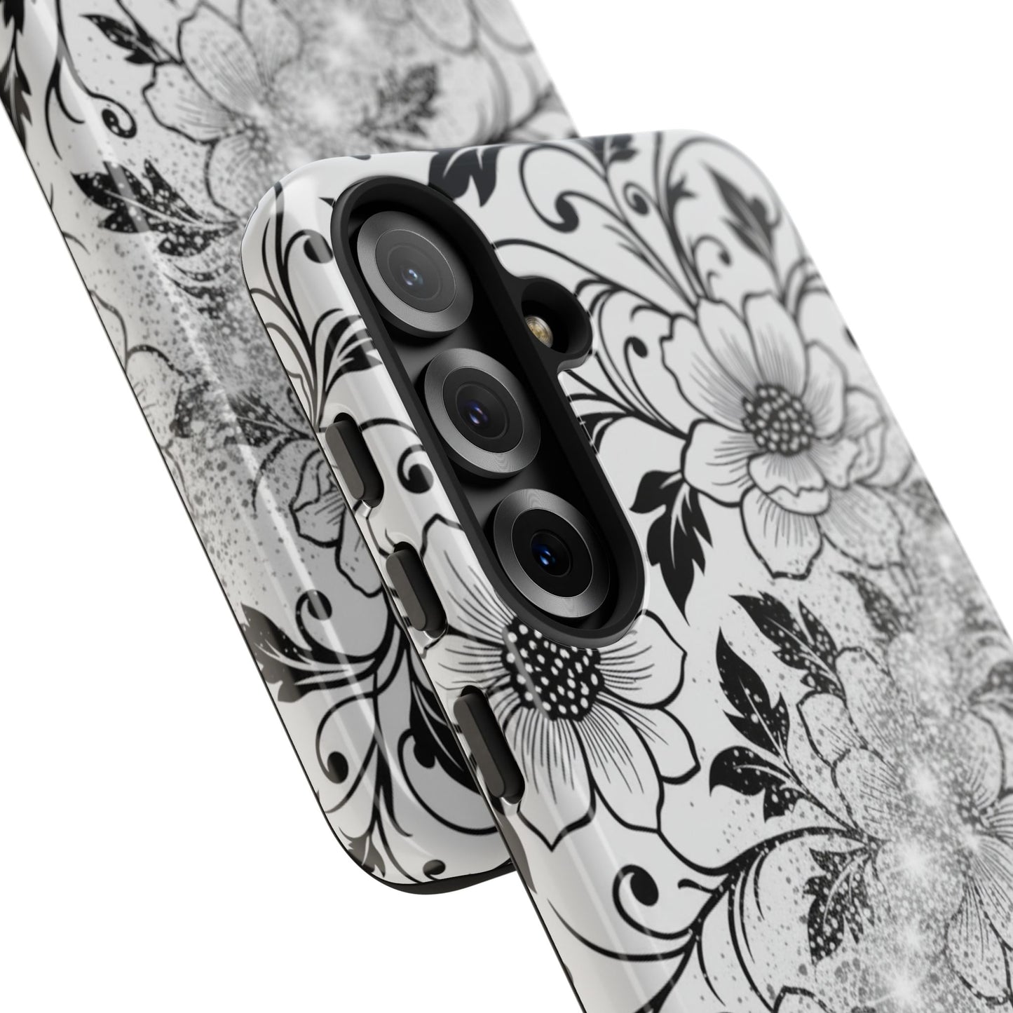 Floral Lace Phone Case — Black & White Vintage Flower Protective Case