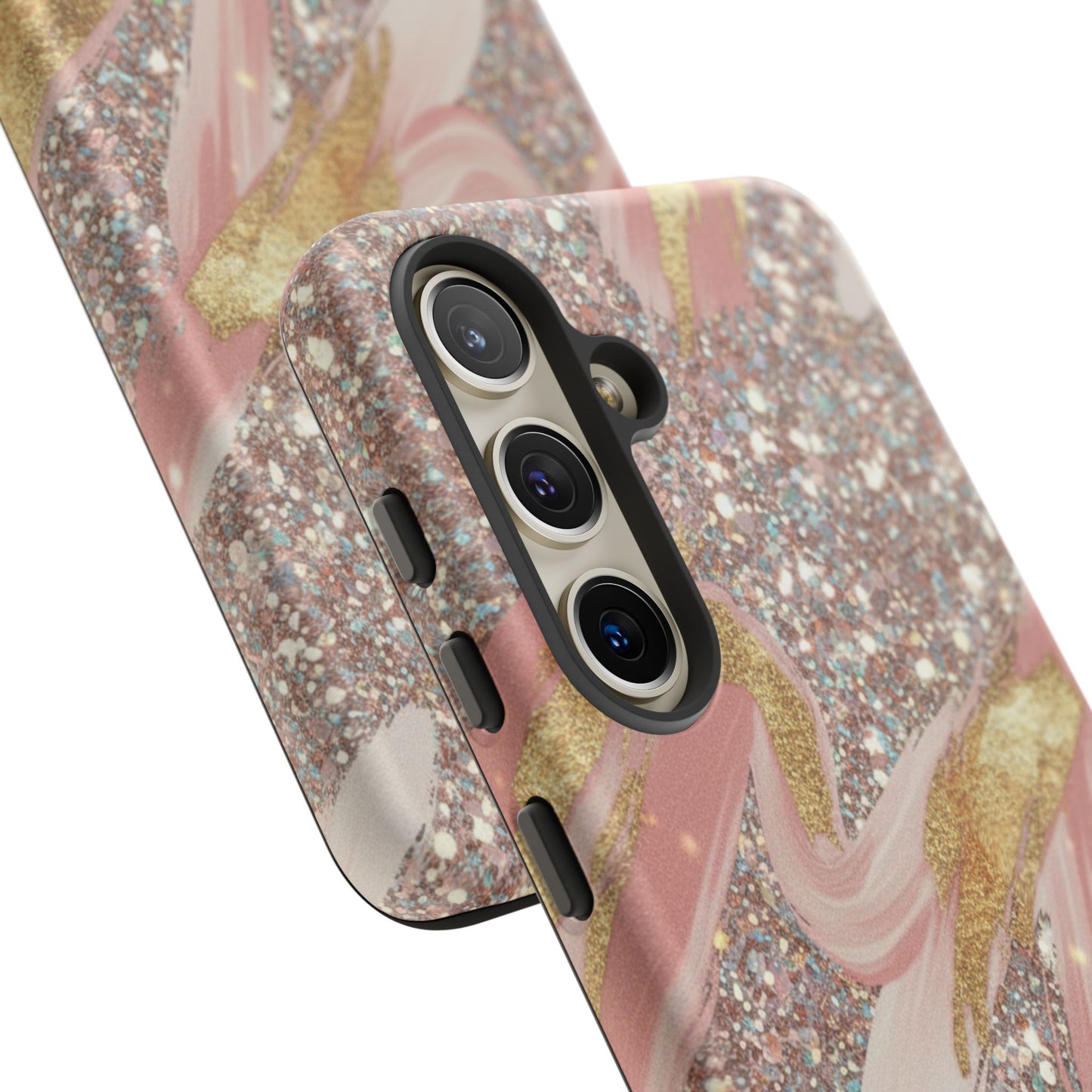 Glitter Blush Marble Phone Case — Pink Gold Swirl Tough Case