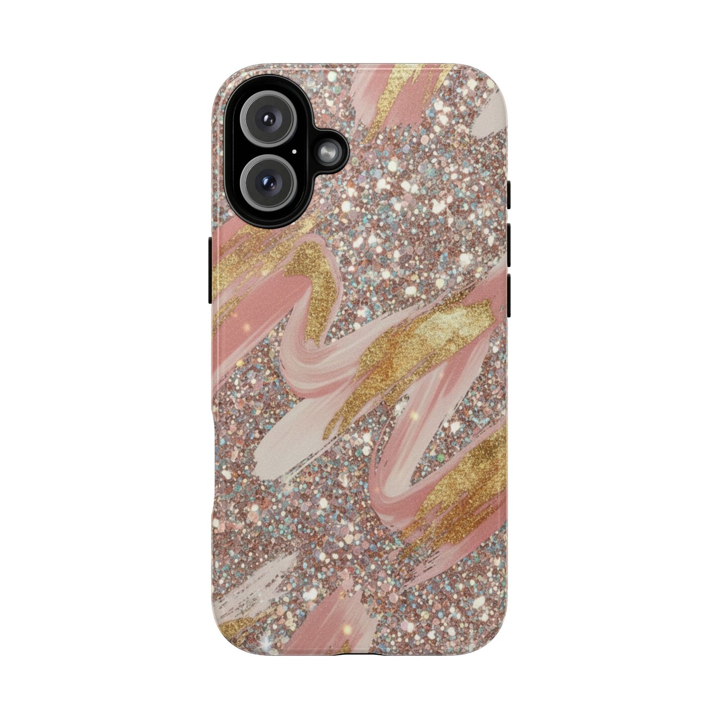 Glitter Blush Marble Phone Case — Pink Gold Swirl Tough Case
