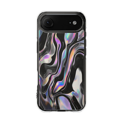 Magnetic Clear Impact Phone Case — Iridescent Black Marble Design