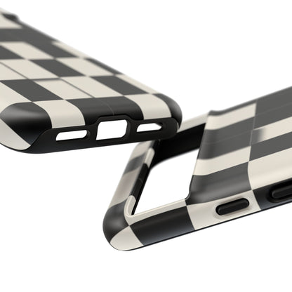 Checkerboard Tough Phone Case — Classic Black & Cream Grid Protective Cover