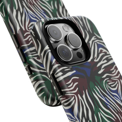 Zebra Camo Tough Phone Case – Green & Blue Animal Print Protective Cover