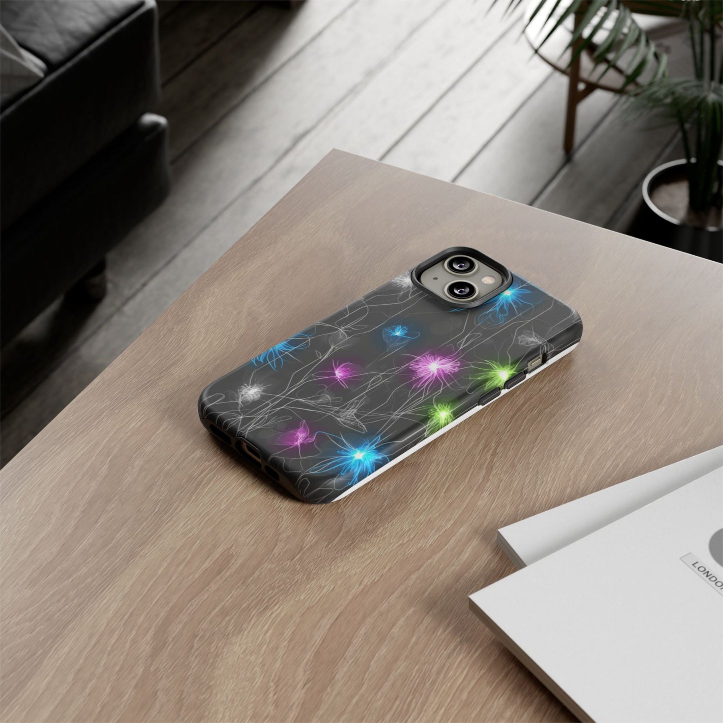 Neon Floral Tough Phone Case — Glow Flower Protective iPhone Cover
