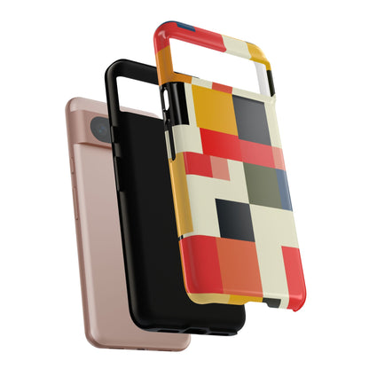Abstract Color Block Tough Phone Case — Retro Geometric Protective Cover