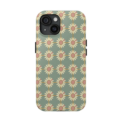 Daisy Pattern Tough Phone Case — Retro Floral Protective Cover