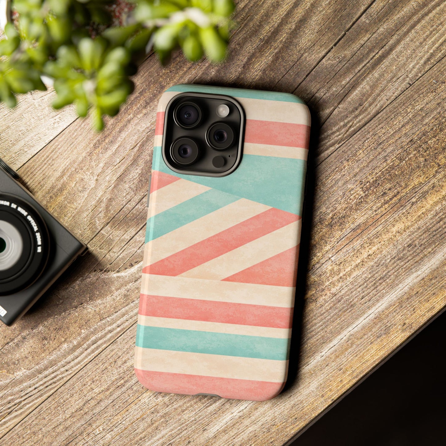 Pastel Stripes Tough Phone Case – Retro Coral & Teal Protective Cover