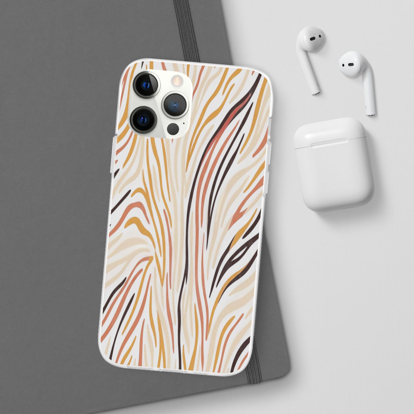 Marbled Neutral Stripe Phone Case — Abstract Beige & Terracotta Flexi Case