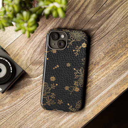 Floral Gold Foil Leather Texture Tough Phone Case