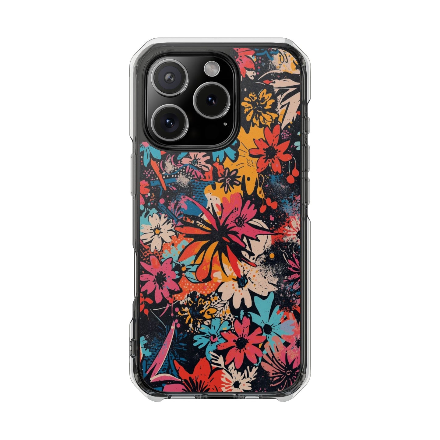 Floral Burst Clear Magnetic Phone Case — Impact-Resistant iPhone Cover
