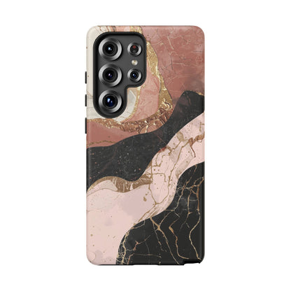 Marbled Rose Gold Phone Case — Abstract Pink & Black Protective Tough Case