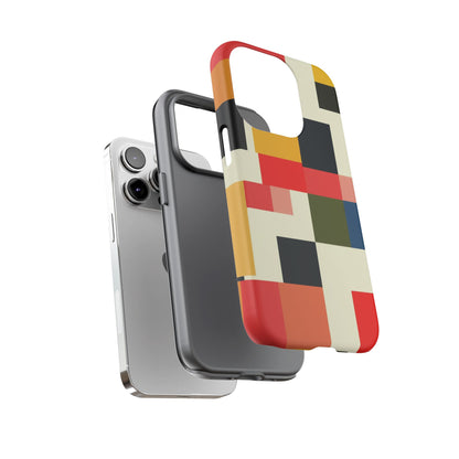 Abstract Color Block Tough Phone Case — Retro Geometric Protective Cover
