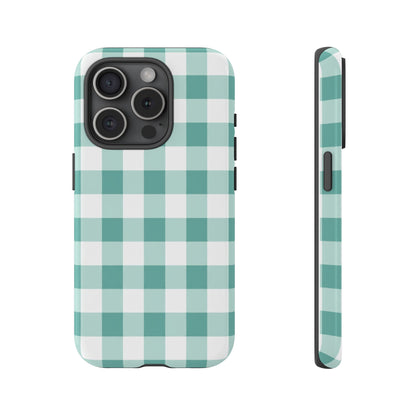 Mint Green Buffalo Check Tough Phone Case — Durable Plaid Protective Cover