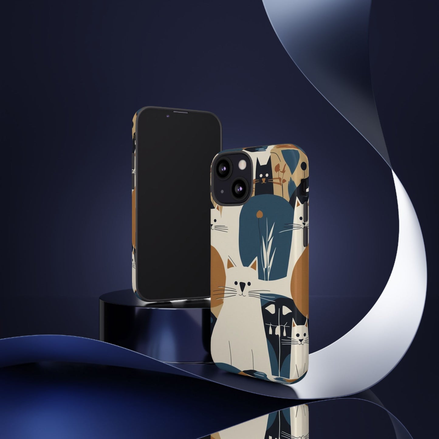 Cat Pattern Phone Case – Retro Abstract Cats Protective iPhone Cover